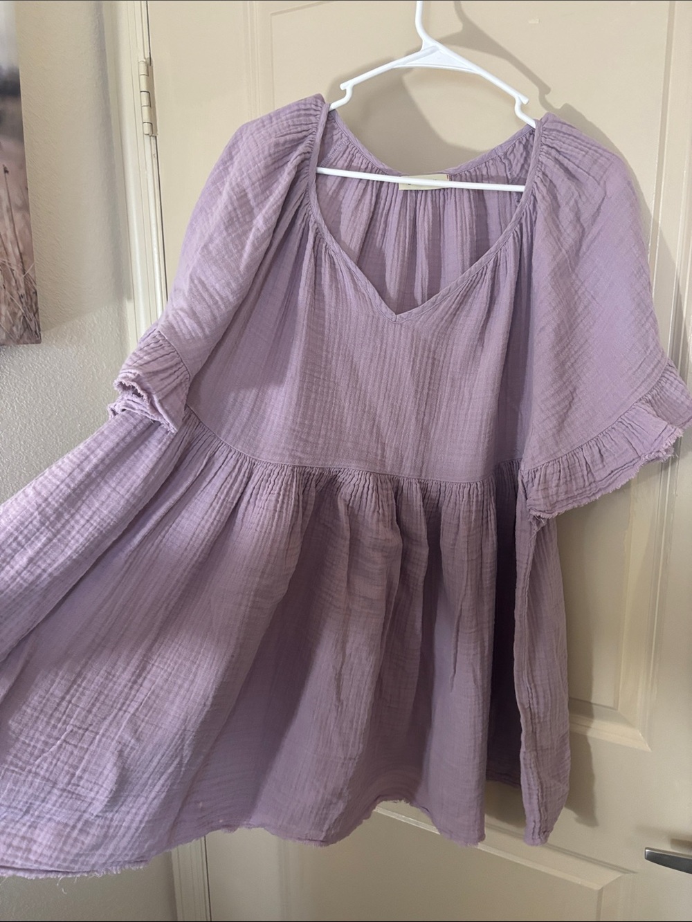 Stark Womens Babydoll Lavender Ruffle-Sleeve Dress